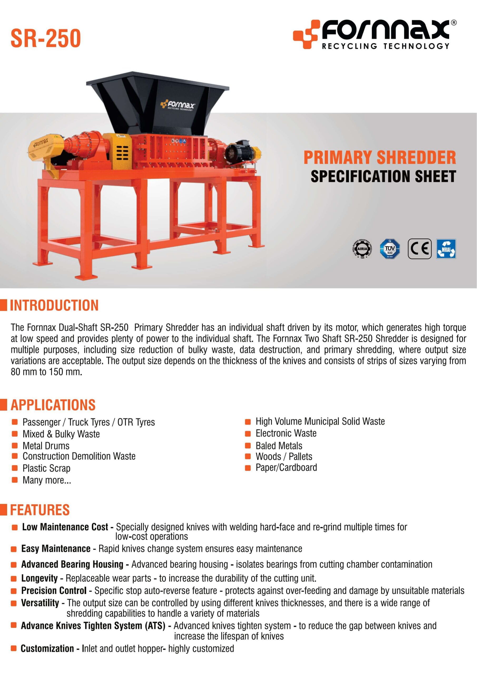 Fornnax SR-250 Specification Sheet-images-0